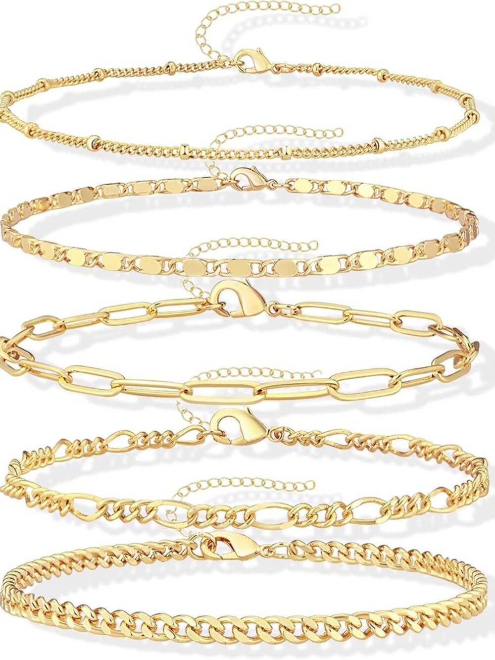 Gold Bracelets Set for Women Non Tarnish Trendy,14K Gold Plated Dainty Stackable
